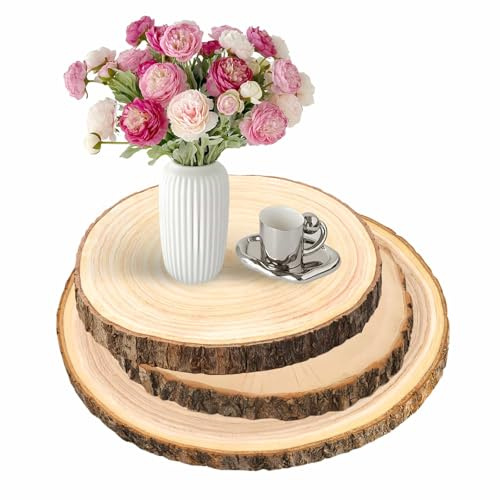 Natural Wood Slices for Centerpieces 3Pack Large Round Wood Slabs Log Rustica Board Rustic Wooden Discs for Wedding Table Decor Christmas Ornaments Holiday Decorations (22-23cm, 23-26cm, 30-33cm)