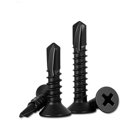 #10 x 1-1/2 (100 Pack) Flat Head Phillips Drive Sheet Metal Screws, Black Oxide 410 Stainless Steel Self Drilling Screws,Countersun Head Fast Self-Tapping Screws for Metal, Plastic, Wood