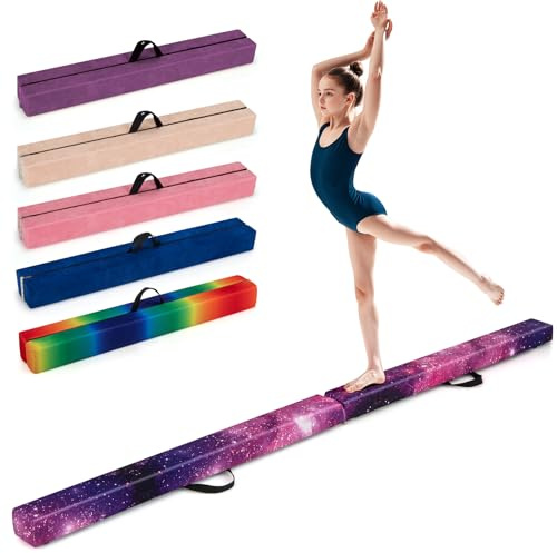GOPLUS Barra de Equilibrio Plegable, Barra de Gimnasia de Espuma con Base de Madera, Fondo Antideslizante para Niños y Adolescentes, Equipo Portátil con Asa para Club/Casa (Estrella Mágica)