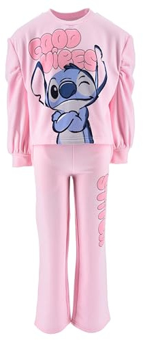 Disney Stitch Tuta per Ragazze, 2 Pezzi Completo Pullover Felpa e Pantaloni per Bambina, Taglie 3 a 8 Anni (IT, età, 8 Anni, Regular, Rosa)