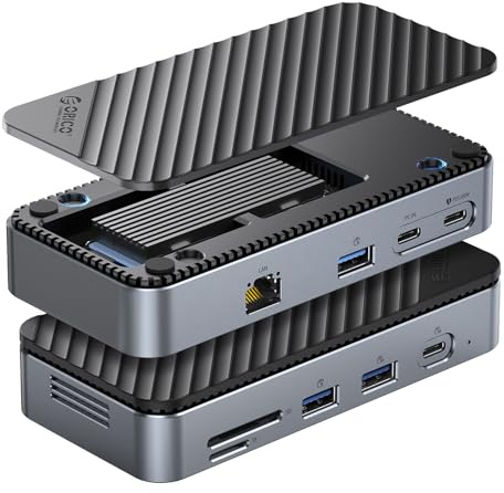 ORICO 9-in-1 USB C Hub with M.2 NVMe SSD Enclosure 10Gbps, Tool Free Hub Docking Station with Built-in Fan, Gigabit Ethernet, 100W PD, SD/TF, Type C & USB A for Laptop MacBook