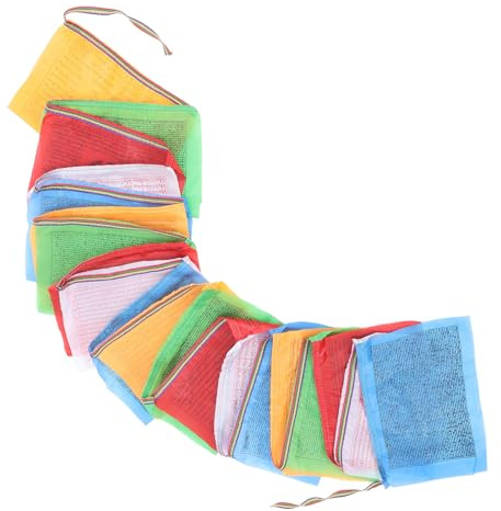 DIYEAH Lot de 20 Drapeaux de Prière en Toile de Soie Multicolores 28X35 CM Décor Religieux Extérieur Motifs Traditionnels Bannière Cheval du Vent pour Jardin et Contemplation