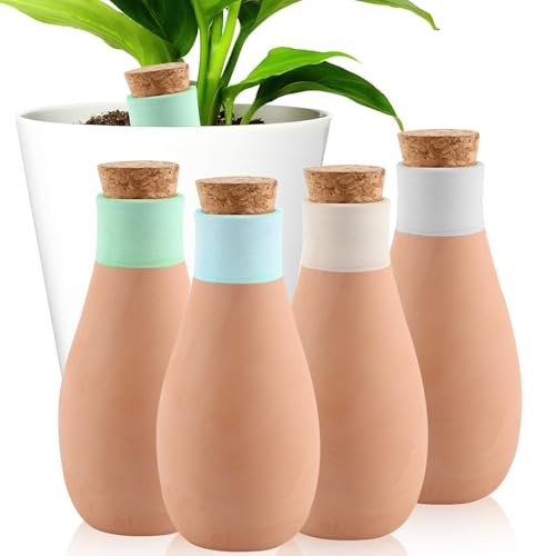 SilverChry Groß Terrakotta-Bewässerungskugeln 400ml,SelbstbewäSsernde Kugeln 4 Stück,Geeignet für Zimmerpflanzen und Balkonkästen, Wurzelzonenbewässerung, weniger Wasserverlust(Flaschenförmig)
