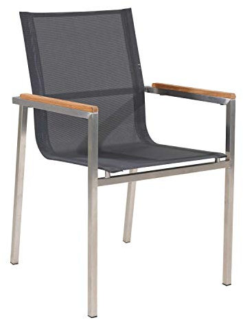 Stapelstuhl Gartenstuhl Balkonstuhl | Grau | Edelstahl | Teakholz | Textil | Stapelbar