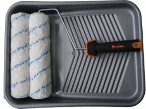 Harden Professional Microfiber Paint Roller Set (4pc) – 9 Roller Kit with 2 Polyester & Acrylic Covers, Silver PP Tray & Ergonomic TPR Handle – Ideal for Walls, Ceilings & All Paint Types