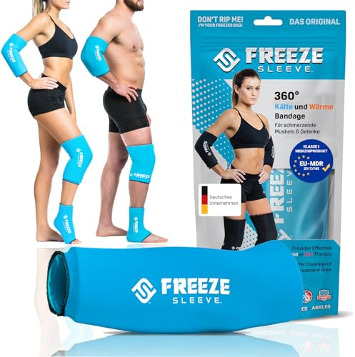 FREEZE SLEEVE Kühlbandage mit Wärmefunktion. Wiederverwendbar und hält von selbst mit 360° Wirkung Kühlpack für Knie Ellbogen Gelenke hilft bei Tennisarm Knieschmerzen (Türkis - XL)