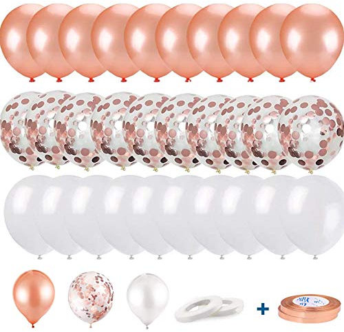 MIHUA 60 Luftballons Rosegold, Konfetti Luftballons, Gold Weiß Ballons, verwendet für Hochzeit Geburtstag Abschluss Brautgeschenk Babyparty Party Dekoration (Roségold)