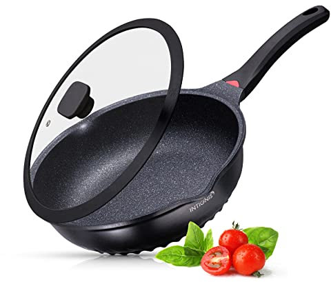 INTIGNIS® Premium-Bratpfanne mit Deckel, Kratzfest, 28 cm, Extra Tief, Kompatibel mit allen Herdarten, Einschließlich Induktion, Frei von Chemikalien, Super Antihaftbeschichtet