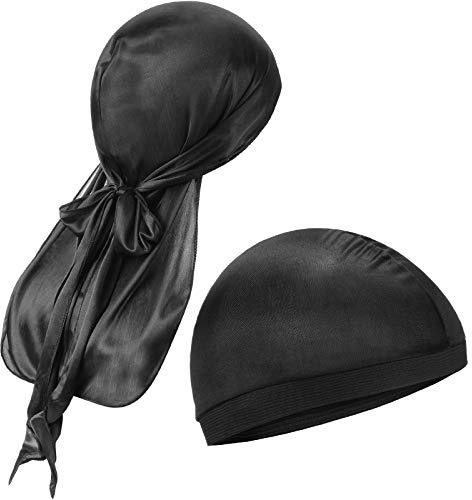 Syhood 2 Gorros Durag Sedoso de Cola Larga Gorros Elásticos de Onda Transpirable, Negro