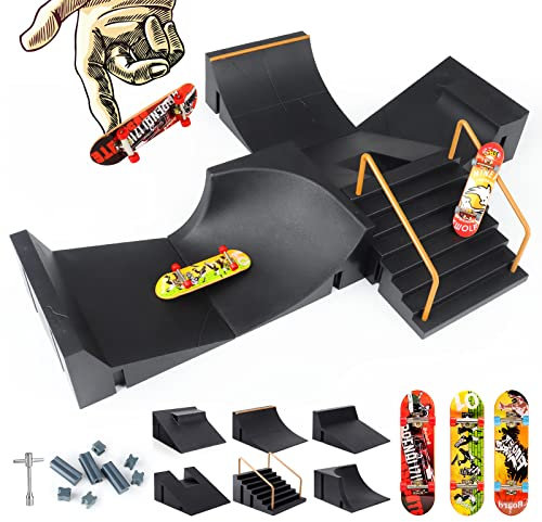 KETIEE Mini Finger Skateboard Ramp,Skate Park Deck Truck Board Ramp Kit,Fingerboard Rampe,Fingerskateboard mit Rampen,Fingerspielzeug Lernspielzeug Geschenke für Kinder