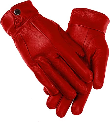Woodland Leathers Gants en cuir pour femme, extra doux et chauds, imperméables, rouge vif, L-XL