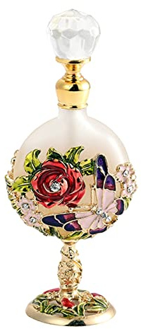 Yetaha Vintage Refillable Empty Perfume Bottles, Fancy Crystal Glass Perfume Bottle Decorative Jeweled Flowers Essential Oil Bottle for Living Room Bedroom Decor Birthday Holiday Gift(7ML, Clear)