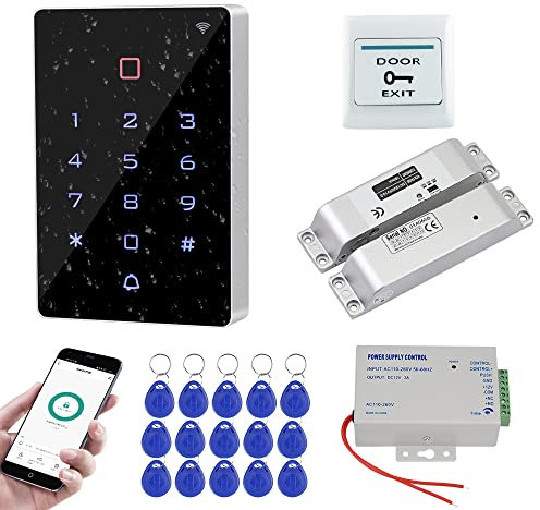 FUSYTULY Wifi Tuya Access Controller Touch RFID Keypad Door Entry System Kit IP68 Waterproof + Electric Drop Bolt Lock + Power Supply + 15pcs 125KHz Keyfobs