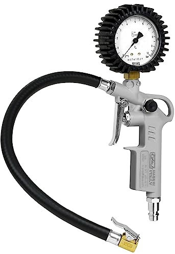 GAV Reifenfüller Messgerät mit WIKA 63mm Manometer - Reifenfüllpistole aus Aluminium - Profi Reifendruckprüfer Druckluft für Auto, Motorrad, Lkw - 60DT - Geeicht