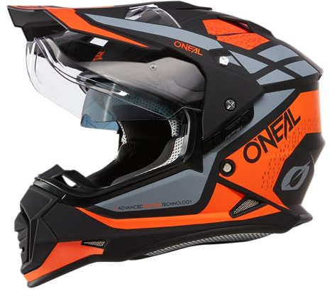 O'NEAL Casco de Moto Enduro Aberturas de ventilación para un máximo Flujo de Aire y refrigeración, Carcasa ABS, Visera Solar integrada Casco Sierra R V.24 Adulto Negro Naranja Gris Talla XL