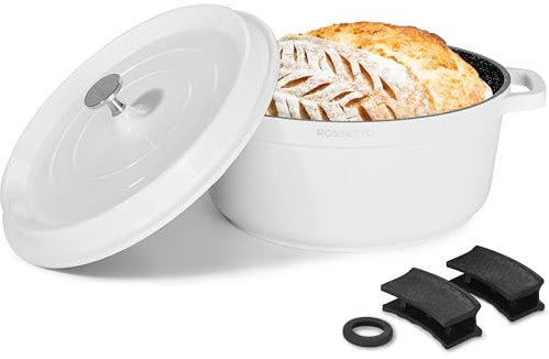 ROSSETTO 4,3L Cocotte ronde en fonte d’aluminium, revêtement antiadhérent en céramique. Couvercle avec picots saveurs. Compatible tous feux dont induction et au four jusqu’à 220° (24cm, Blanc)
