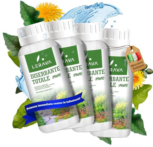 LERAVA® Diserbante Totale Potente (4x500 ml) - Glifosato erbicida contro erbacce - Diserbo totale foglie e radici - Seccatutto potente per infestanti in giardino