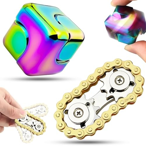 GZqiancang 1 Pezzo Fidget Spinner Gear con 1 Pezzo 2 in 1 Fidget Spinner Metallo Cubo per risolvere l'ansia, il relax, la veglia, la cessazione di cattive abitudini