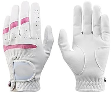 ZiYouao Golfhandschuhe 1 Paar Kinder Golf Handschuhe Jungen Mädchen Superfiber Tuch Sport Hand Handschuh Tragen Atmungsaktive Golfhandschuhe Damen(White pink,17)