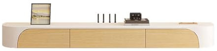 Floating TV Stand with Storage Drawers Cream Style Wall Mounted Entertainment Center for Living Room Rounded Corner Hanging Media Console Suspended TV Cabinet with 220x24 Dimensions.