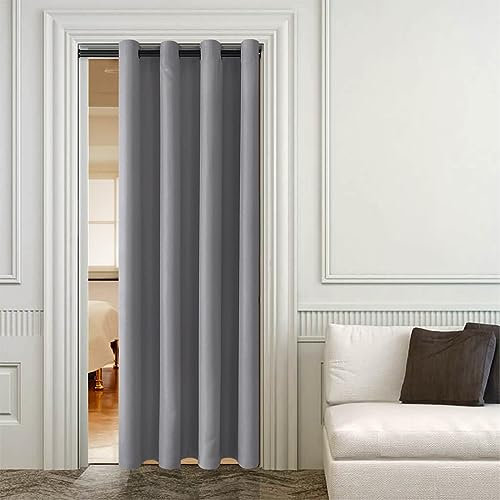DWCN Door Blackout Curtains for Bedroom Grey Curtain 52 x 84 Inch Thermal Curtain Eyelet Home Decoration 52x 84 Light Grey 1 Panel