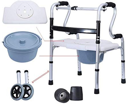 Cadre de marche avec roues avec pot pour personnes âgées Déambulateur pliable avec 2 roues Cadre de marche Chaise de transport avec siège rabattable, aide à la mobilité pour personnes âgées adult