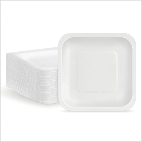 Maxi Products - 250 Platos de Cartón Desechable - 23 x 23 cm - Plato Vajilla - Plato Cuadrado Cartón Desechable - Platos para Catering, Eventos y Celebraciones - APTO ALIMENTARIO