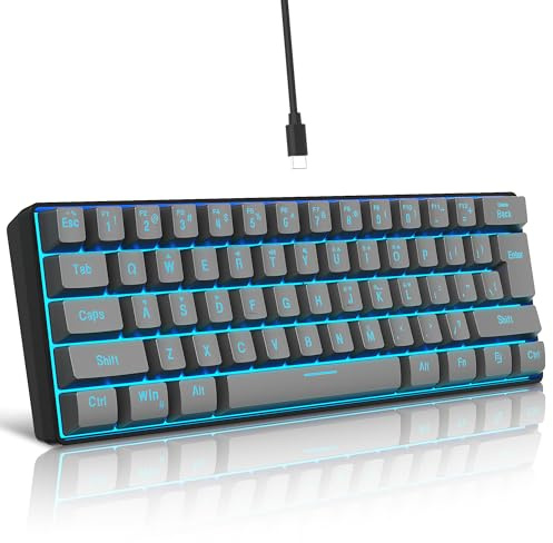 Snpurdiri 60 % speltangentbord kabelansluten, RGB LED-belysning, mekanisk känsla tangentbord mini liten ergonomisk, kompakt, kontorstangentbord för PC (61 järngrå)