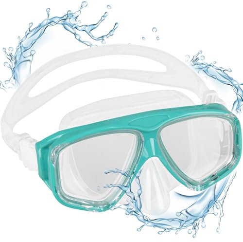 Moseem Taucherbrille Kinder,Schwimmbrille Kinder für Jungen Mädchen Jugendliche,180° Panorama High-Definition Tauchmaske mit Nasenmaske, Geeignet für Jungen und Mädchen im Alter Von 4-14(Grün)