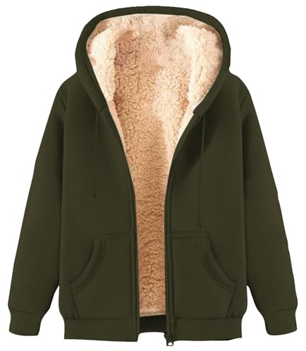Fleece Lined Hoodie Men Uk Zip Up Warm Sherpa Fleece Lined Fall Winter Hooded Sweat Jackets Casual Comfy Thick Fluzzy Coats with Pockets mens fleeces thermal jackets full zip Army Green L