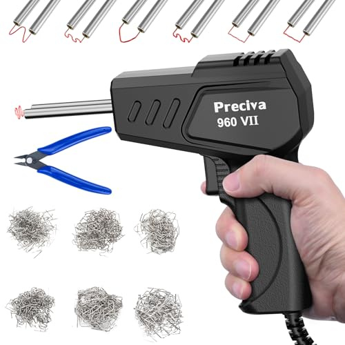 Preciva Machine Soudure Plastiques - 50W Soudage Plastique Machines avec 600pcs Agrafeuse Chaud, Réparation de Pistolet avec Lumière LED pour Plastiques Cassés, Pare-Chocs de Voiture