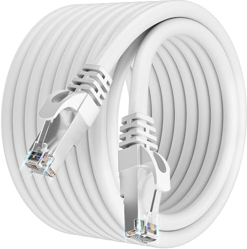 Soibke Ethernet-kabel 25 m Cat 7 vit RJ45-kontakt 25 m skärmad SFTP Gigabit | Höghastighets 10 Gbit/s 600 MHz vattentät nätverkskabel, LAN- och internetkabel för router, switch och modem