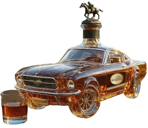 Whiskykaraff i bilform, 400 ml Mustang-formade glasflaska, 3D-design av sportbil för hemmabar, Mustang-likördispenser för fest