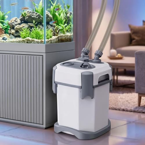 1400L/H Ultra-Silent External Fish Tank Filter Canister with Adjustable Flow Rate, Multiple Bio-Function External Aquarium Filter with Filter Sponge, Activated Carbon, Bio-Ball for Fresh & Saltwater