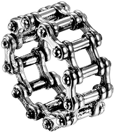 JewelryWe Anillo de Acero Inoxidable Anillo Simple Biker Cadena Punk Rock Hombres (Plateado, 9)