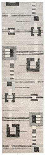 TAPISO Rasta Teppich Läufer Meterware Modern Kurzflor Meliert Vierecke Figuren Creme Grau Beige Flur Brücke Wohnzimmer Küche ÖKOTEX 120 x 120 cm