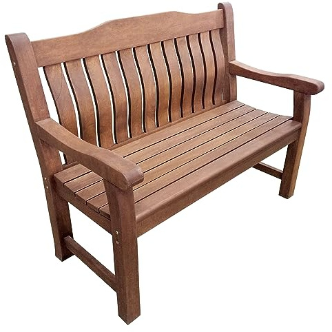 BrackenStyle Boston 2 Seat Wooden Garden Bench - 120cm Outdoor Patio Seating – Durable Hardwood Furniture Ergonomic Curved Backrest with Arms Rests