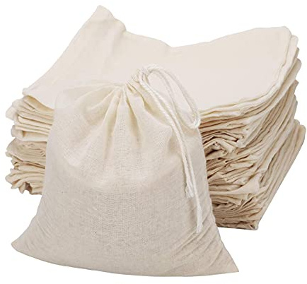 ICEYLI 30 Pcs 4 x 6 Inches Natural Unbleached Cotton Drawstring Bags Spice/Herbs/Tea/Soup Bags,Muslin Bags Sachet Bag for Home Supplies