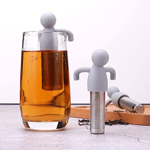 WUBAYI Infusor de té para té de hojas sueltas, bola coladora de té de acero inoxidable, filtro de malla extrafina para taza, taza, mango de silicona, color gris