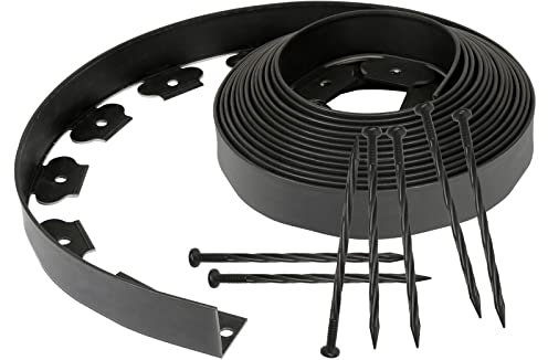 Fiqops Flexible Plastic Lawn Edging with 30 Ground Anchors for Anchoring, Length 10 m Height 5 cm, Flexible Flower Bed Edging Root Barrier Round Flower Bed Border