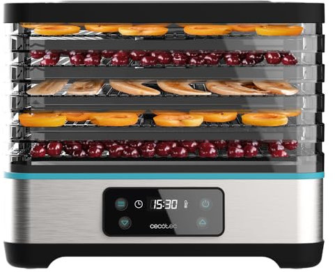 Cecotec Lebensmittel-Dehydrator VitaDry Pro. 300 W, Obst-Dehydrator mit 5 höhenverstellbaren Tabletts, Digitale Anzeige, Timer von 30 Min bis 48 Std, Temperatur 35º-70º, Edelstahl