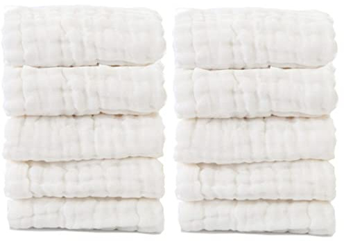 LATRAT 10 st tvättlappar för baby, 30 x 30 cm tvättlappar i chiffong, återanvändbart, tvättbart badlinne, för känslig hud för nyfödda (vit)
