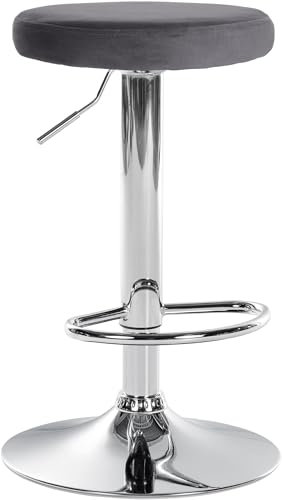 CLP Barhocker Ponte Samt-Bezug I Höhenverstellbarer Stuhl, Farbe:dunkelgrau, Gestell Farbe:Chrom