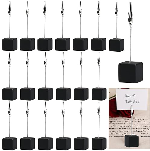 sinzau 20 Pieces Memo Clip Holder: Black Picture Holder with Clips for Party - Diameter 2.3cm Weight 8g for Sticky Notes Postcards Small Photos and Greeting Cards