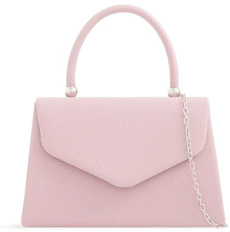 Faux Leather Plain Tote Style Top Handle Bridal Prom Wedding Evening Clutch Party Purse Hand Bag (Pale Pink)