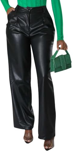 ORANDESIGNE Pantalones de Cuero Sintético para Mujer de Cintura Alta Sexy Góticos Punk Y2K Streetwear Pantalones Recto de Ajuste Delgado Ropa de Club H Negro XXL