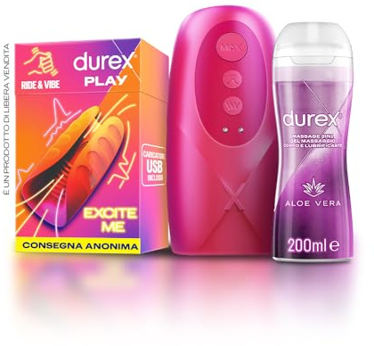 Durex Masturbatore Uomo, Sex Toy in Silicone Morbido con Nervature, Flessibile e Waterproof + Durex Massage 2 in 1 Aloe Vera, Lubrificante Sessuale Intimo a Base d'Acqua, Formato Convenienza, 200 ml