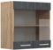 Vicco Küchenglasschrank R-Line, Glashängeschrank, Schwarz Beton/Goldkraft Eiche, 60 cm
