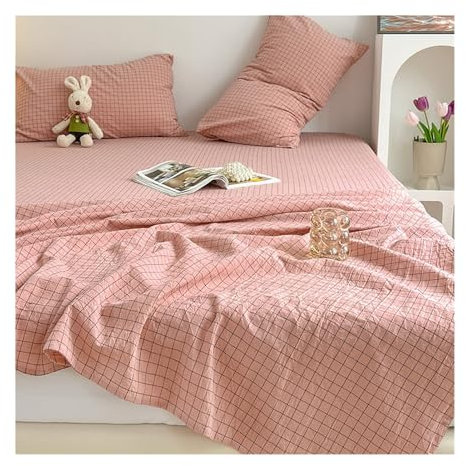 Bettlaken ohne Gummizug aus 100% Gewaschener Baumwolle Kariert Betttuch ohne Gummi Hochwertige Bettwäsche Weich und Atmungsaktiv(Jade,120x230cm)