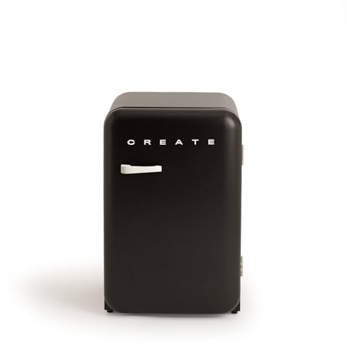 CREATE / RÉTRO FRIGO 83.5 ARGENT/Réfrigérateur noir avec poignée blanc cassé / 98W, basse consommation, 2 étagères, régulateur de température, porte-bouteilles, 56x54x84cm.